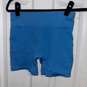 blue ribbed biker shorts